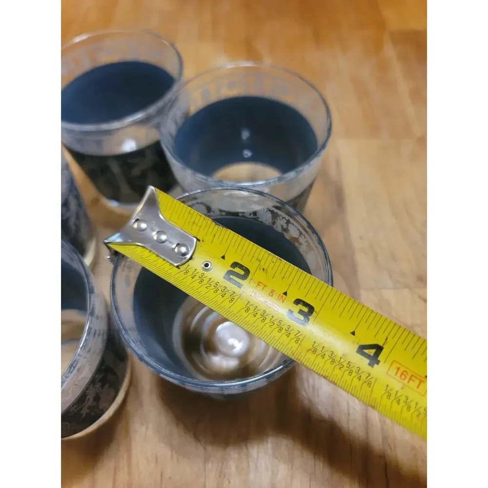 Vintage Jeannette Glass Hellenic Blue Jasperware Lowball Glasses - Set of 5